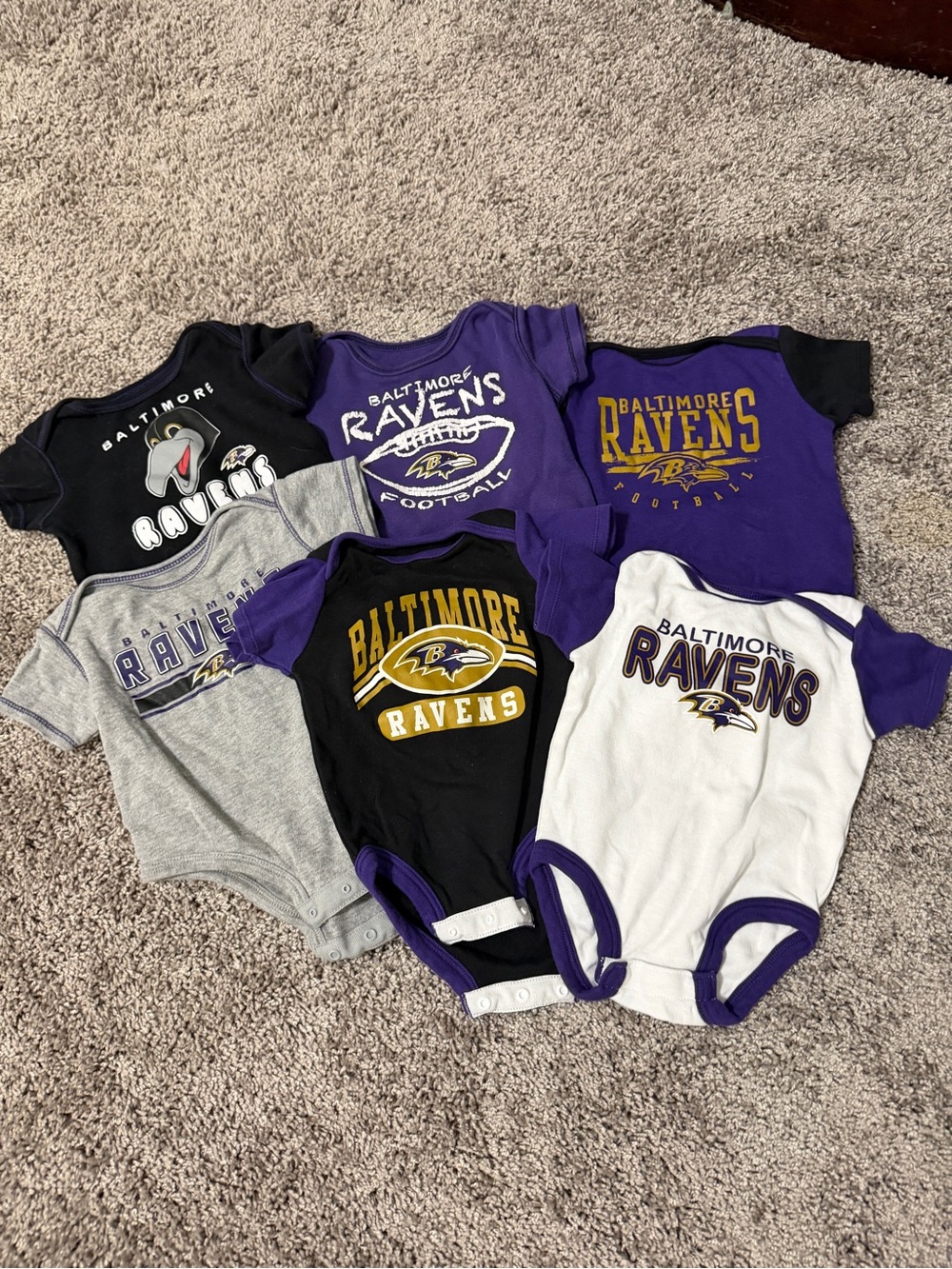 NFL Baltimore Ravens Infant Bodysuit Set – Purple, Black, White, Gray